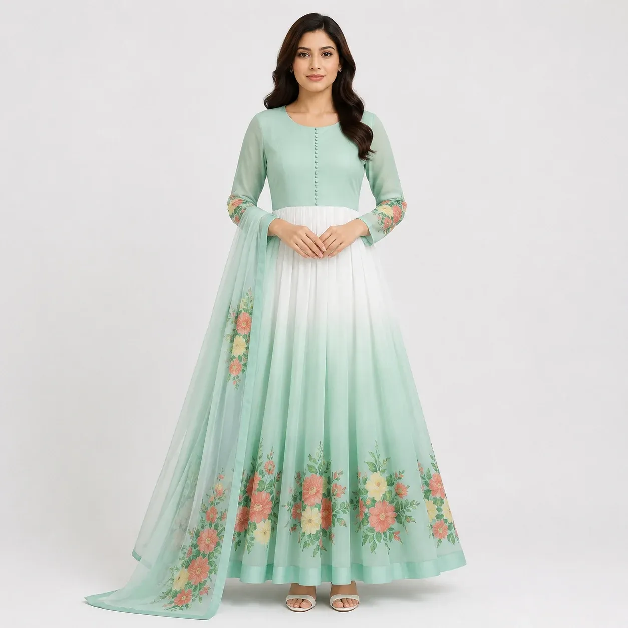 Floral Chiffon Maxi Dress for Women – Crinkle Chiffon