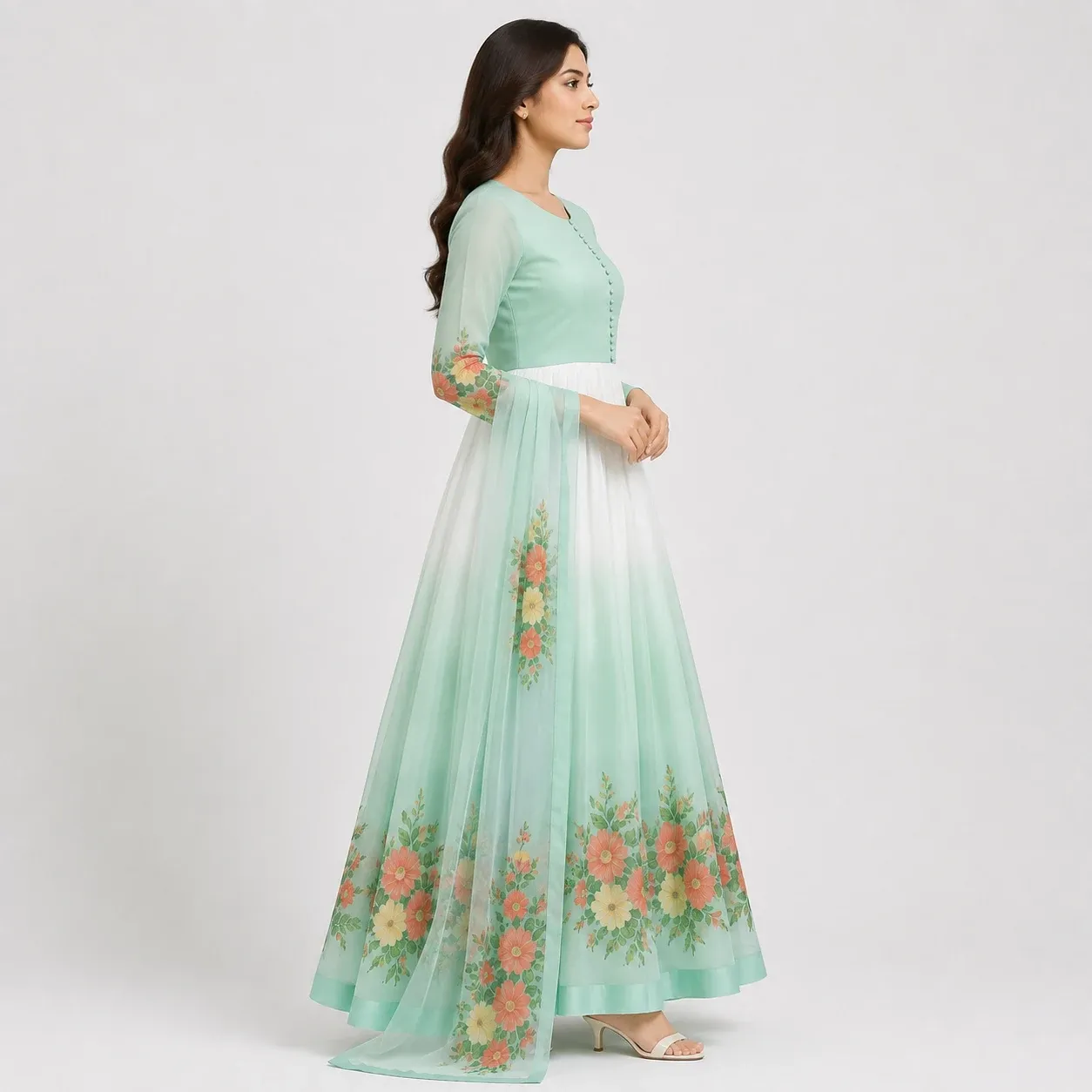 Floral Chiffon Maxi Dress for Women in Crinkle Chiffon
