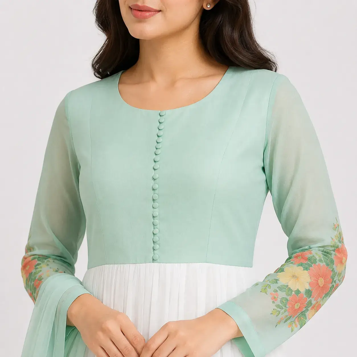 Floral Chiffon Maxi Dress for Women in Crinkle Chiffon