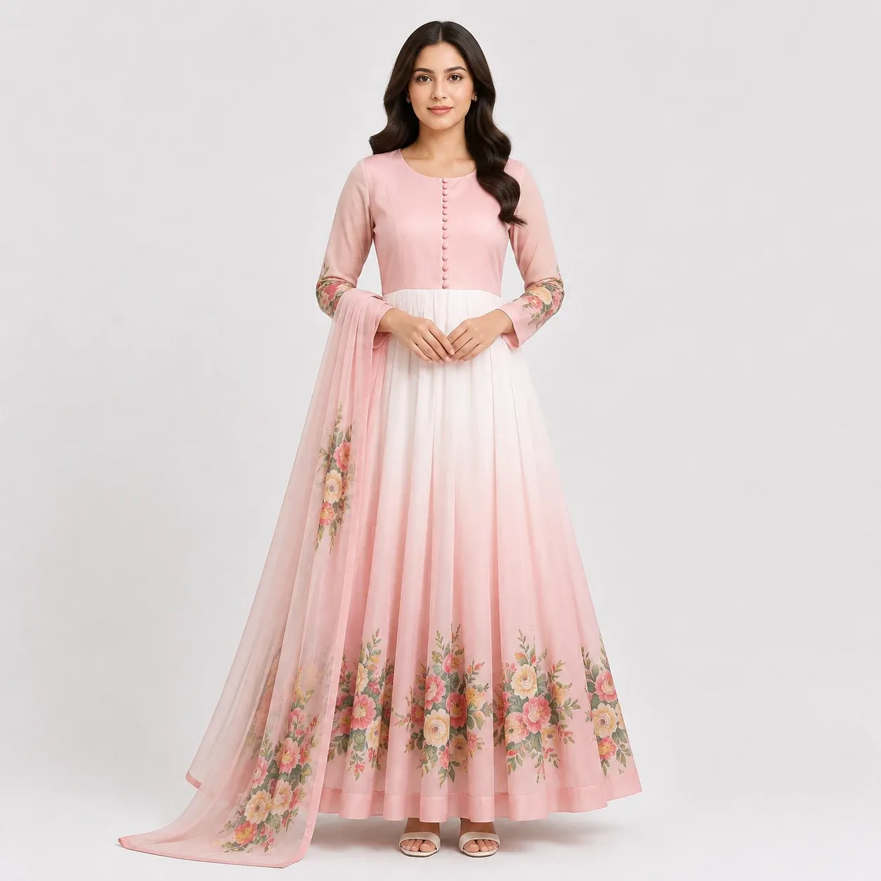 Floral Chiffon Maxi Dress for Women in Crinkle Chiffon