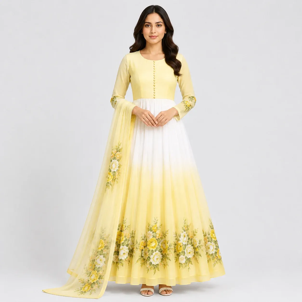 Floral Chiffon Maxi Dress for Women in Crinkle Chiffon