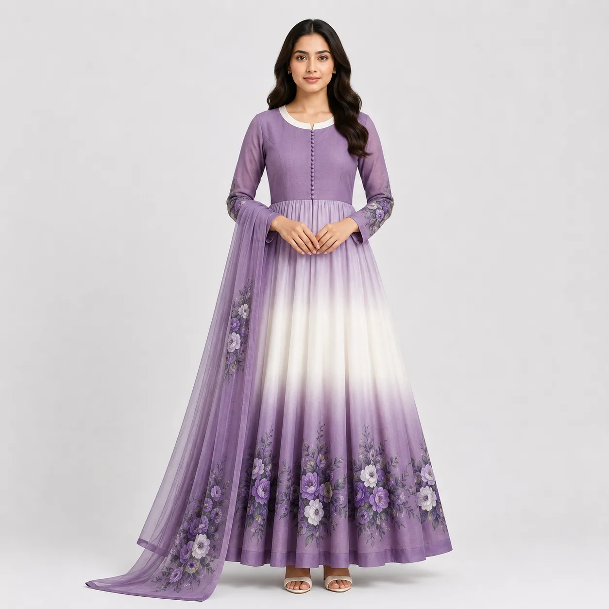 Floral Chiffon Maxi Dress for Women in Crinkle Chiffon