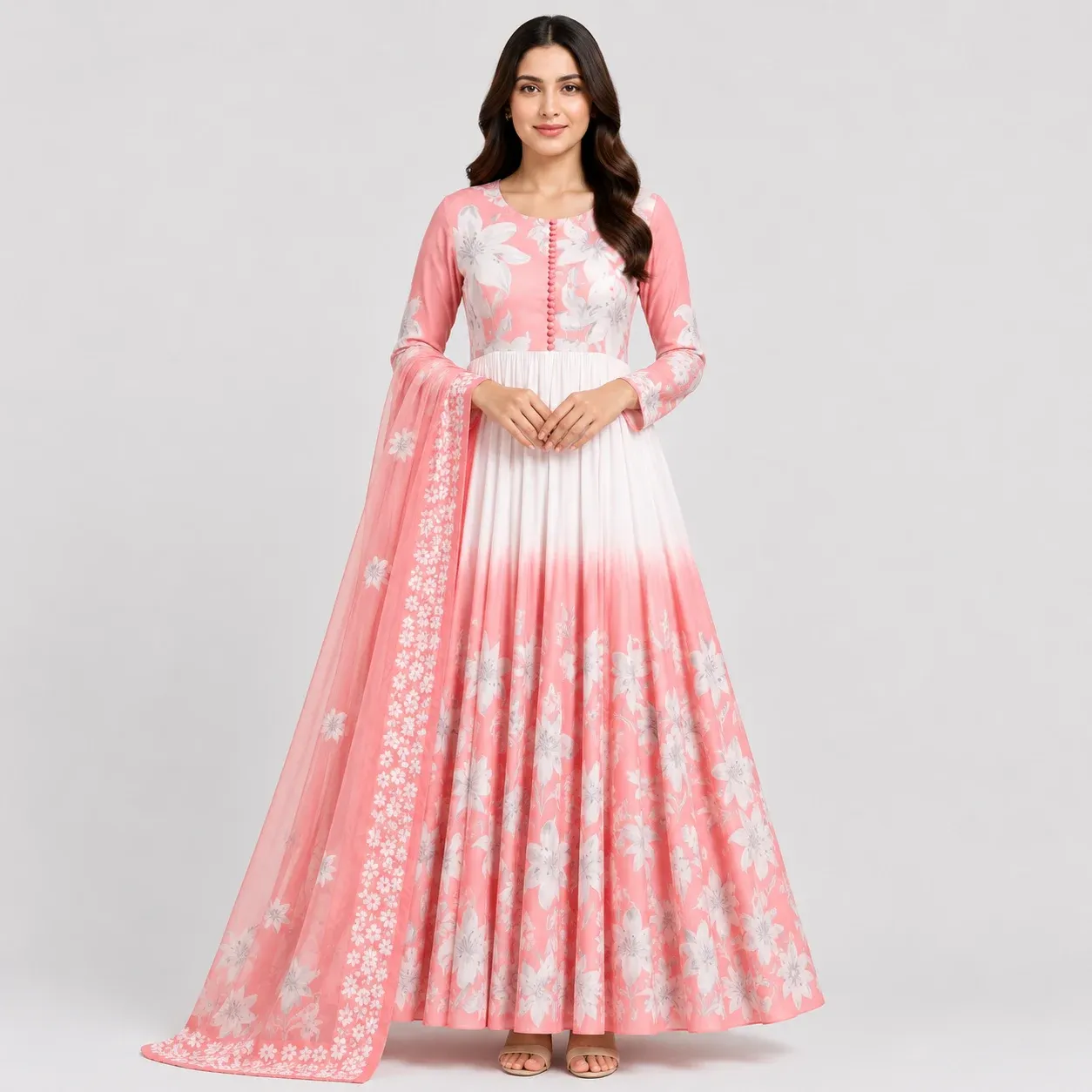 Floral chiffon maxi dress for women in elegant printed design