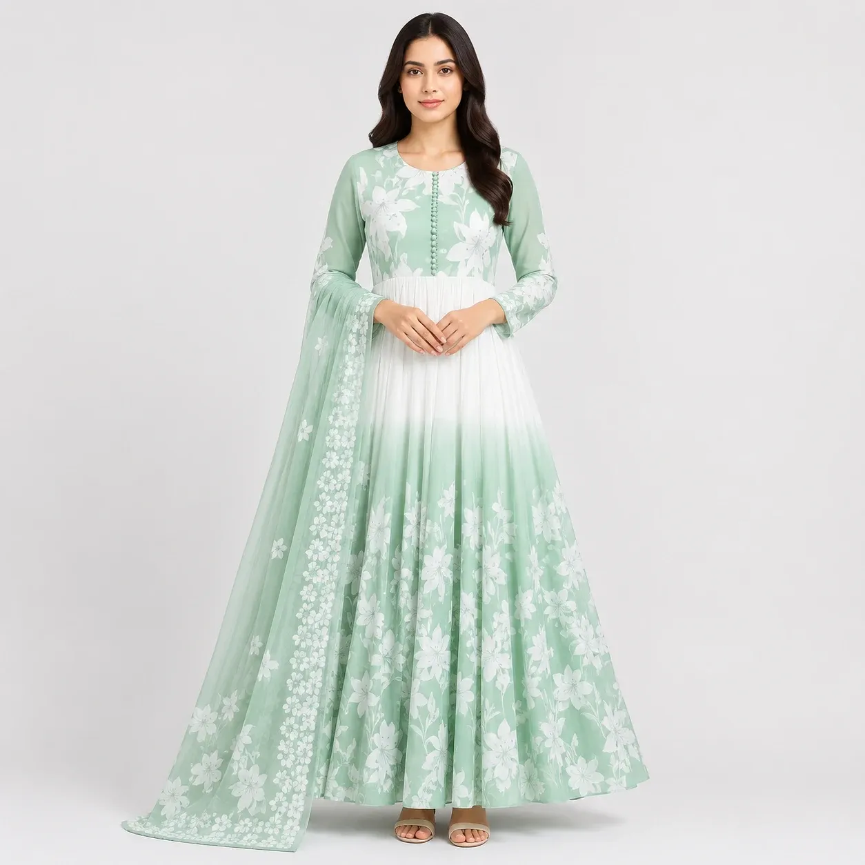 Floral chiffon maxi dress for women in elegant printed design