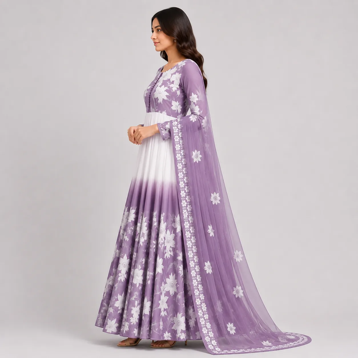 Floral chiffon maxi dress for women in elegant printed design