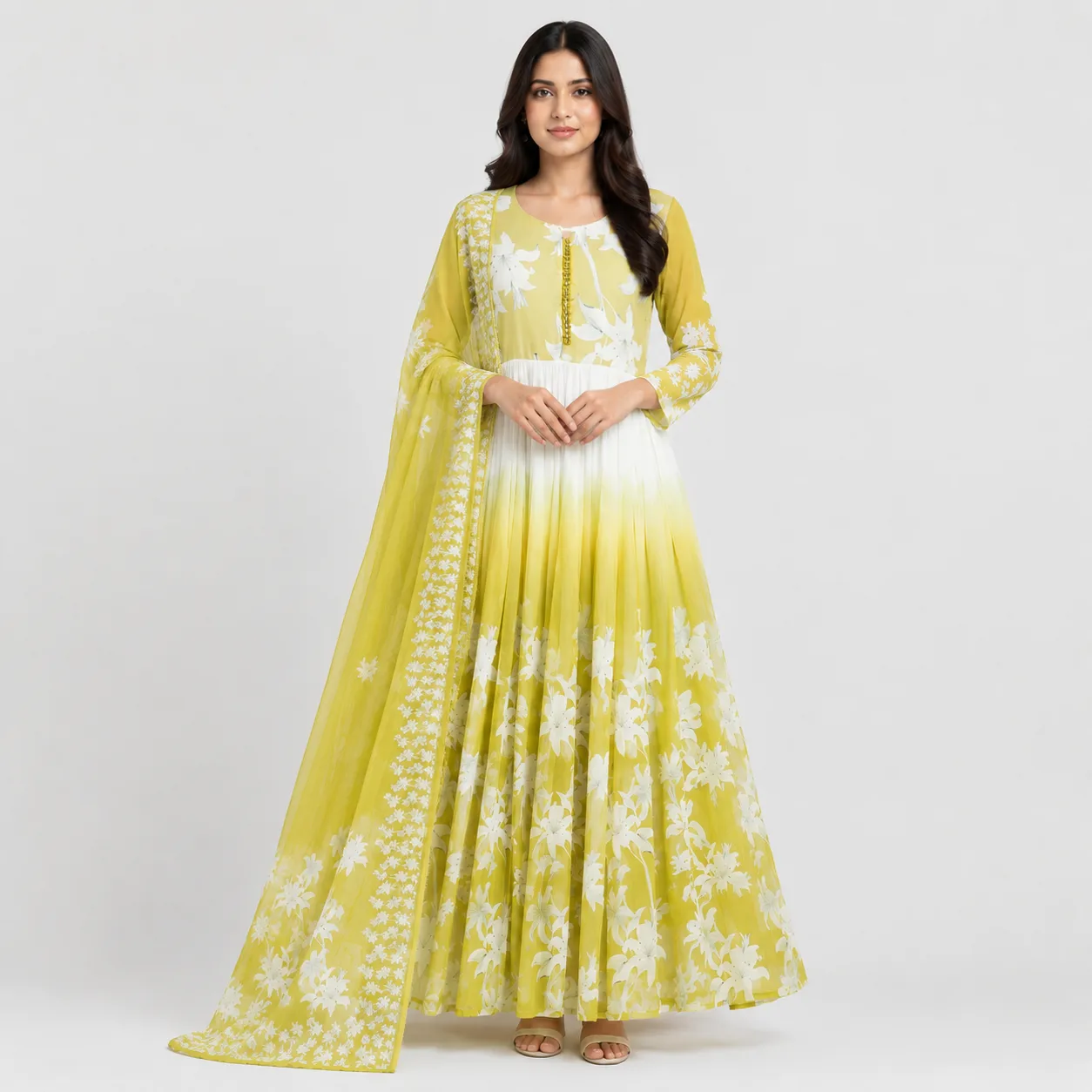 Floral chiffon maxi dress for women in elegant printed design