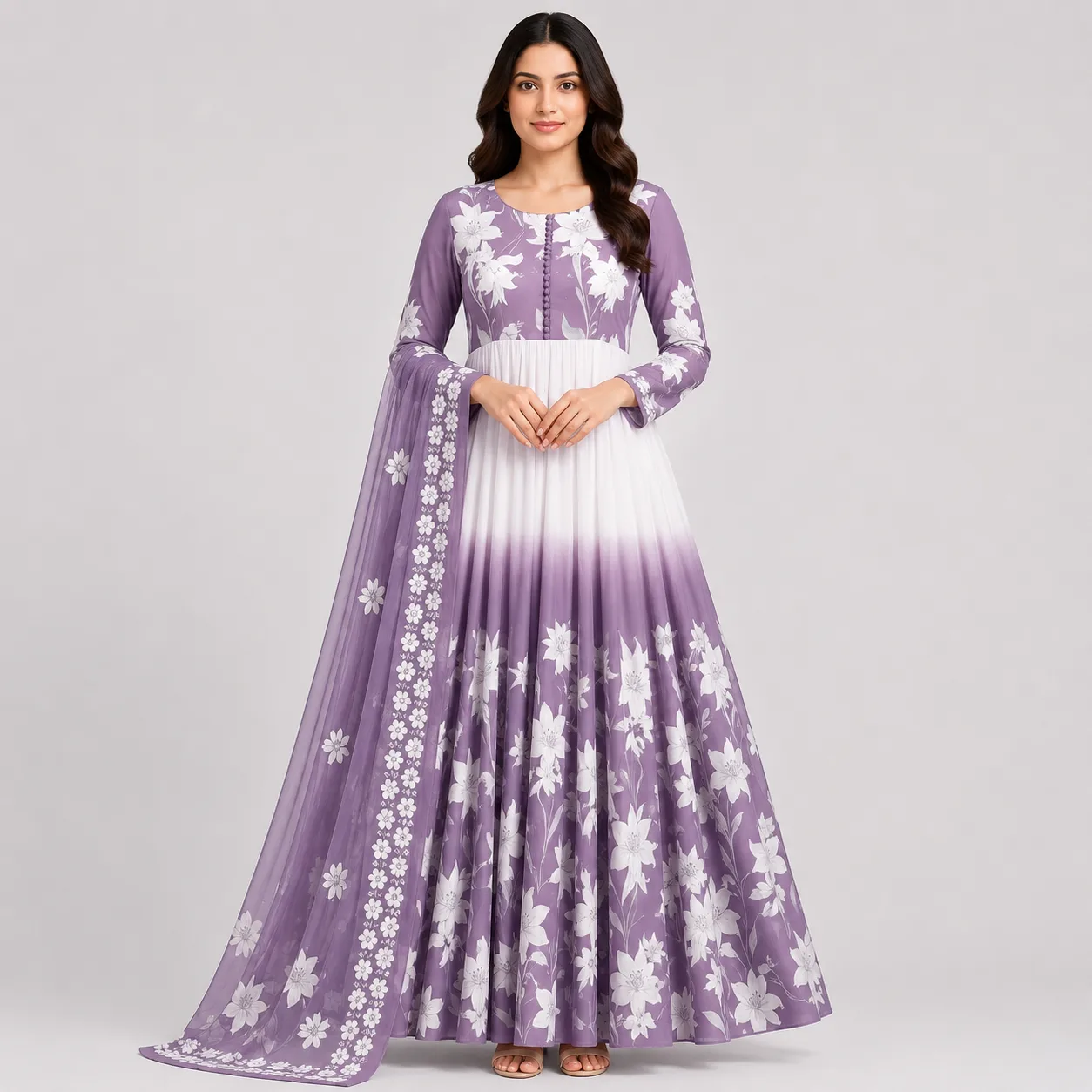 Floral chiffon maxi dress for women in elegant printed design