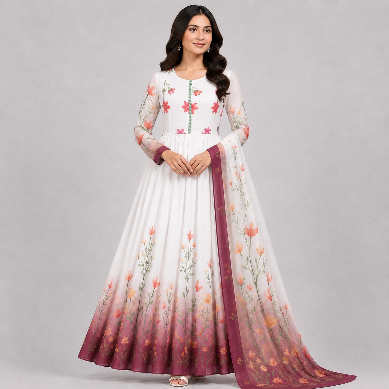 Floral 3 Piece Chiffon Suit