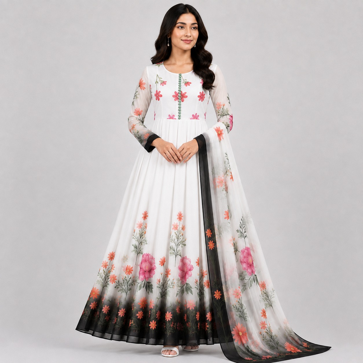Floral 3 Piece Chiffon Suit in Crinkle Chiffon