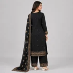 Black Embroidered 3 Piece Suit for Women