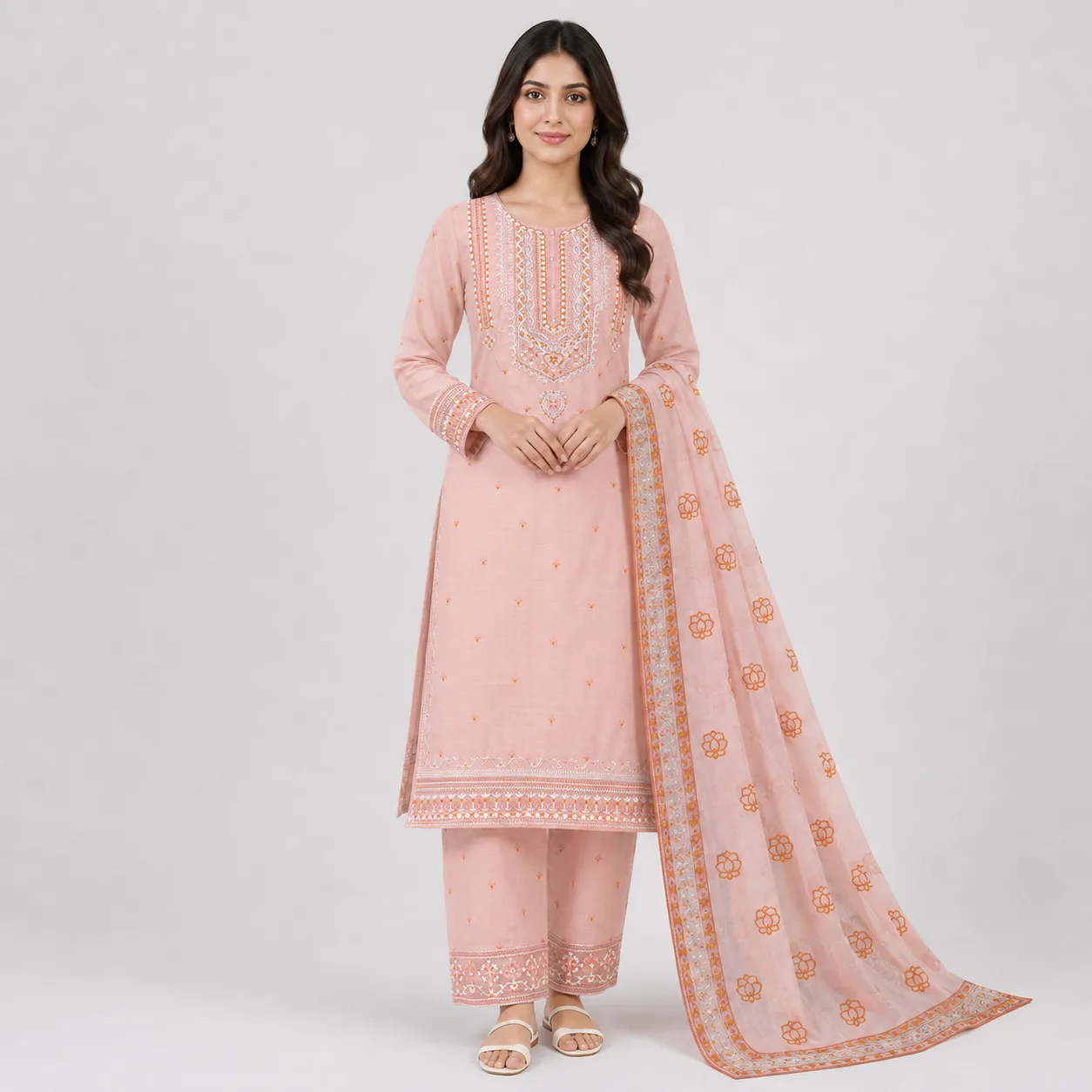 Embroidered 3 Piece Suit for Women available in 6 colors with matching trouser and dupatta