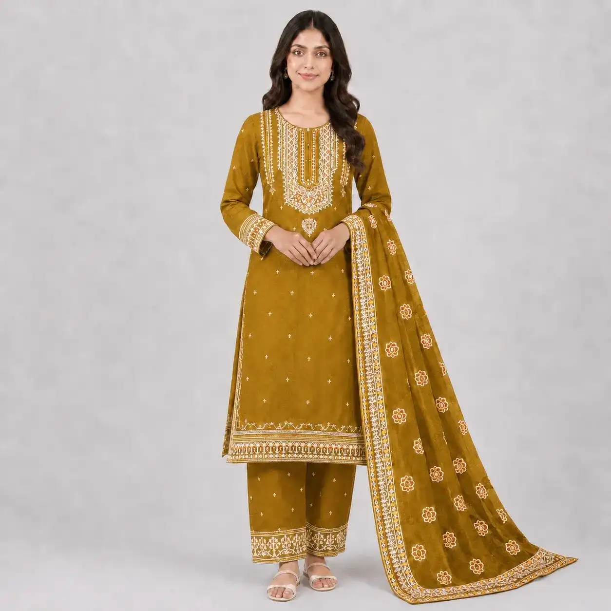 Embroidered 3 Piece Suit for Women available in 6 colors with matching trouser and dupatta