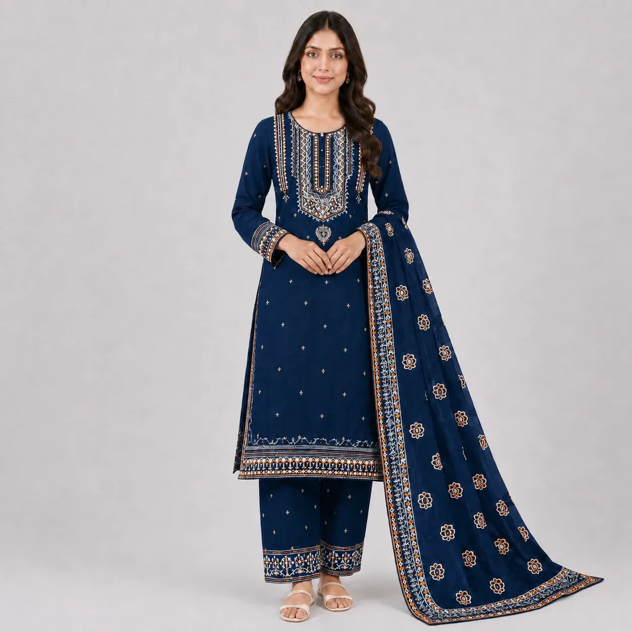 Embroidered 3 Piece Suit for Women available in 6 colors with matching trouser and dupatta