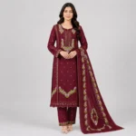 Embroidered 3 Piece Suit for Women with floral kameez matching trouser and dupatta available in 6 colors