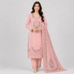 Embroidered 3 Piece Suit for Women with floral kameez matching trouser and dupatta available in 6 colors
