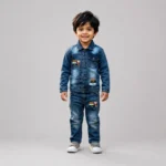 Boys Denim Jacket & Jeans Set for Kids 4-8 Years in Blue Washed Denim with Cartoon Patches