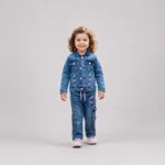 Girls Blue Denim Jacket & Jeans Set for Kids 4-8 Years with Pink Embroidered Details