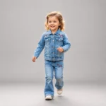 Girls Light Blue Denim Jacket & Jeans Set for Kids 4-8 Years with Embroidered Details