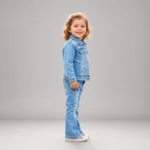 Girls Light Blue Denim Jacket & Jeans Set for Kids 4-8 Years with Embroidered Details