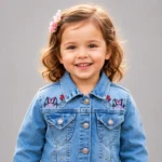 Girls Light Blue Denim Jacket & Jeans Set for Kids 4-8 Years with Embroidered Details