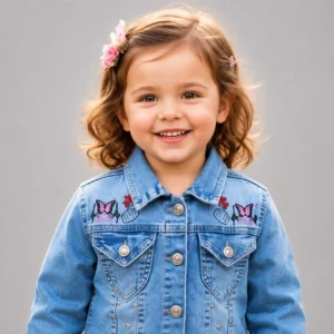 Girls Light Blue Denim Jacket & Jeans Set for Kids 4-8 Years with Embroidered Details