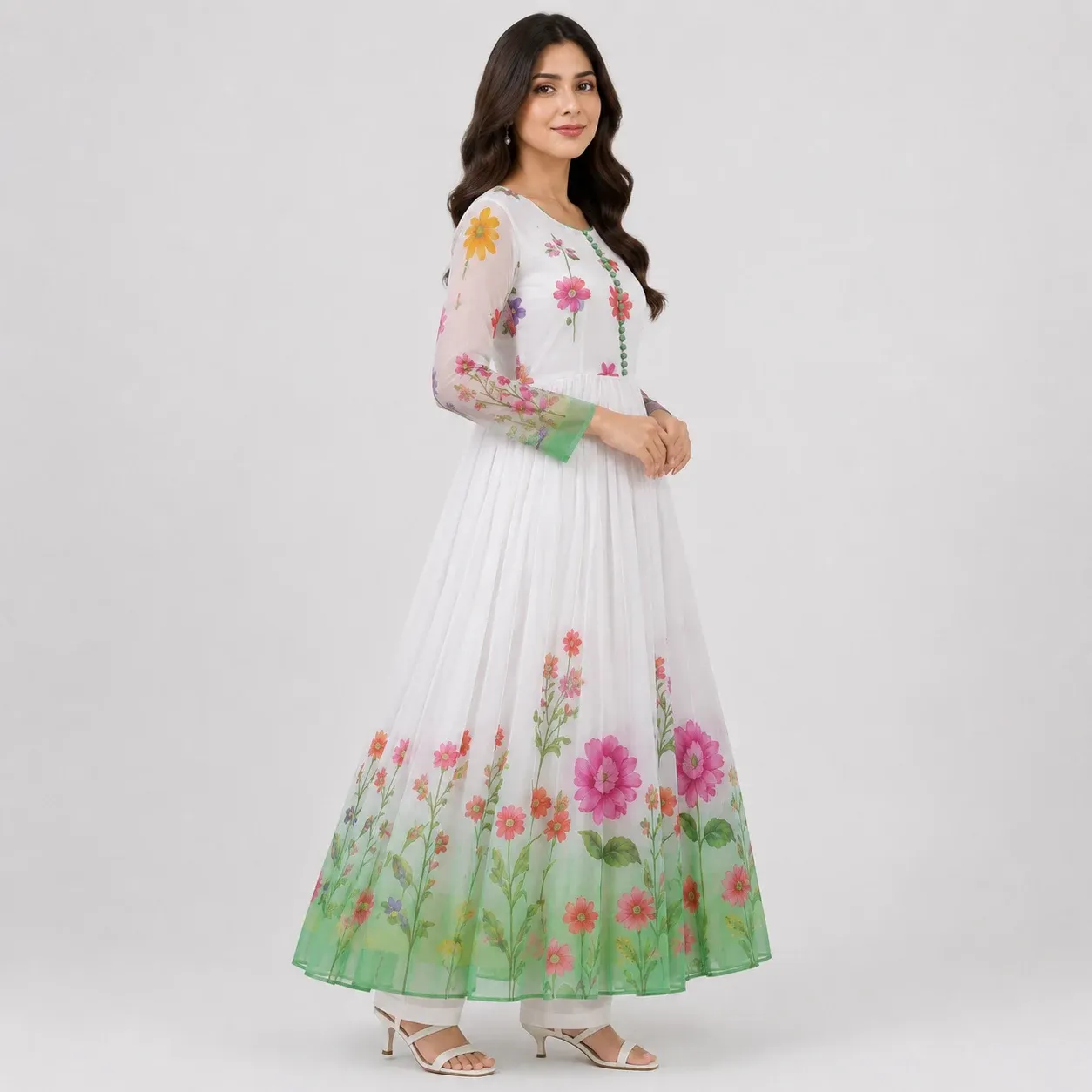 Women's 3 Piece Chiffon Suit Floral Printed Crinkle Chiffon