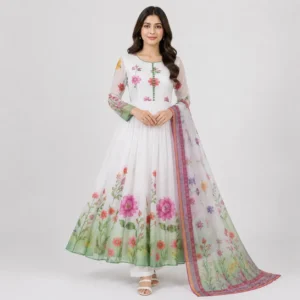 Women's 3 Piece Chiffon Suit Floral Printed Crinkle Chiffon