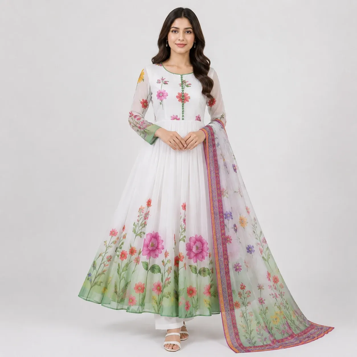 Women's 3 Piece Chiffon Suit Floral Printed Crinkle Chiffon