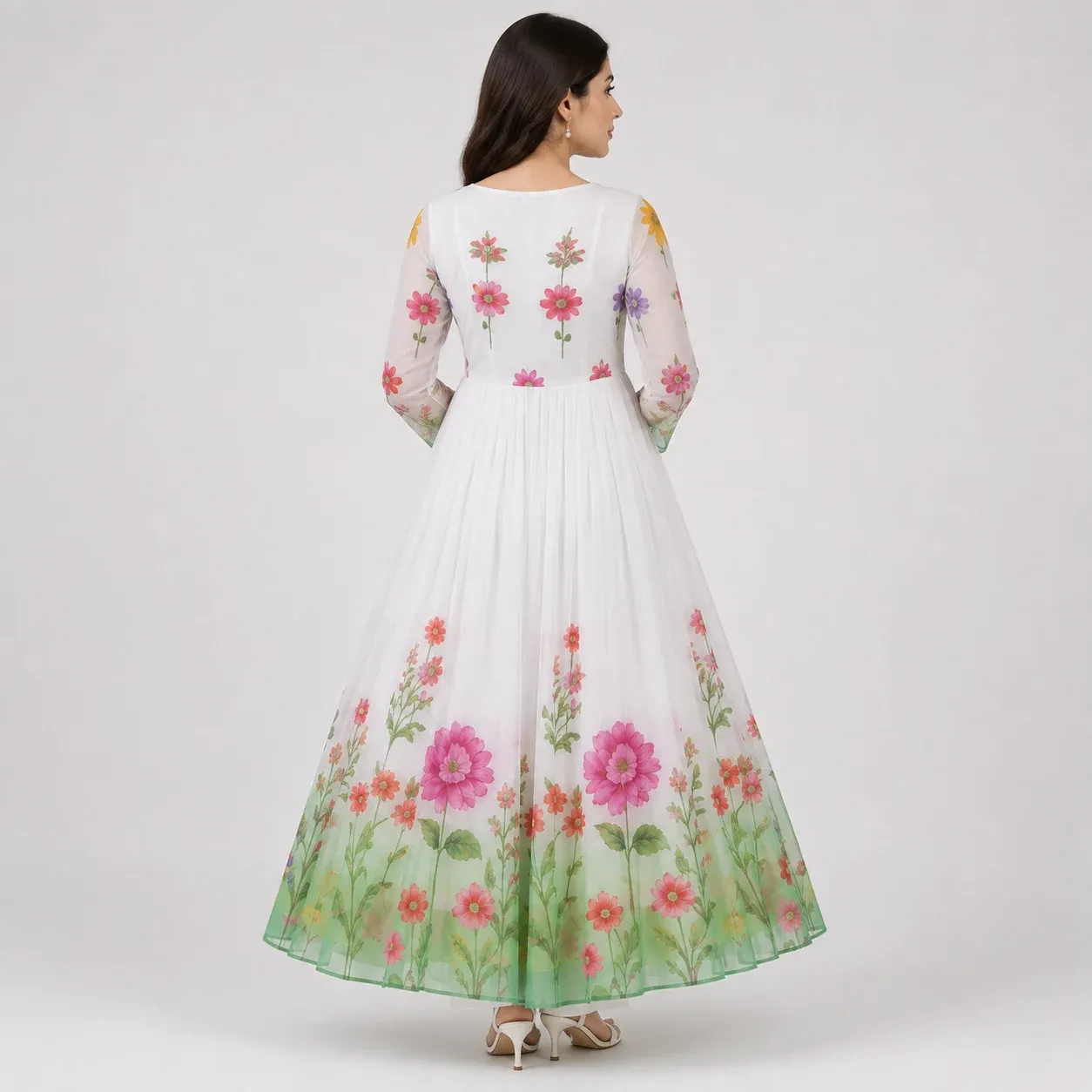 Women's 3 Piece Chiffon Suit Floral Printed Crinkle Chiffon