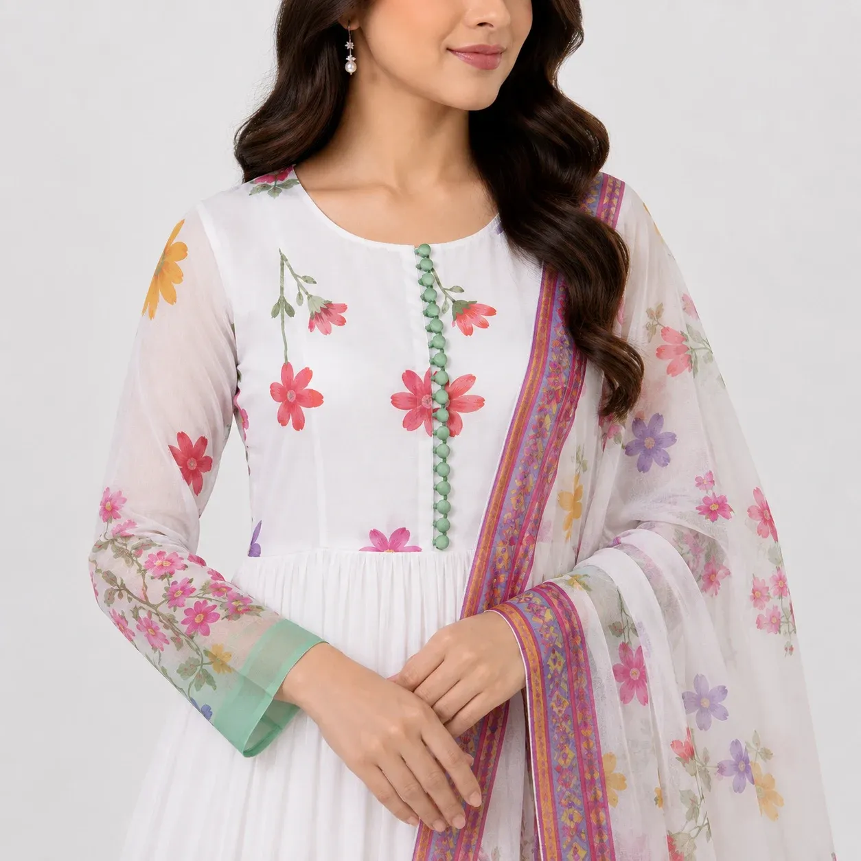 Women's 3 Piece Chiffon Suit Floral Printed Crinkle Chiffon