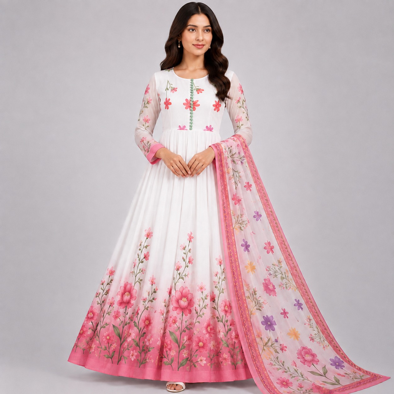 Floral 3 Piece Chiffon Suit in Crinkle Chiffon