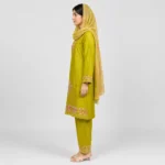 Embroidered Doria Cotton 3 Piece Suit for Women featuring floral neckline detailed daman matching trouser and coordinated dupatta