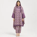 Geometric Printed Lawn 3 Piece Suit for Women featuring decorative neckline wide sleeve borders matching trouser and printed dupatta