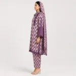 Geometric Printed Lawn 3 Piece Suit for Women featuring decorative neckline wide sleeve borders matching trouser and printed dupatta