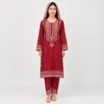 Embroidered Doria Cotton 3 Piece Suit for Women featuring traditional neckline panel embroidered cuffs matching trouser and dupatta