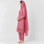 Embroidered Doria Cotton 3 Piece Suit for Women featuring floral front work embroidered cuffs decorative daman matching trouser and dupatta