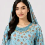 Floral Printed Lawn 3 Piece Suit for Women featuring decorative neckline floral daman matching trouser and printed dupatta
