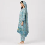 Floral Printed Lawn 3 Piece Suit for Women featuring decorative neckline floral daman matching trouser and printed dupatta