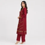 Embroidered Doria Cotton 3 Piece Suit for Women featuring ornamental front motif floral borders matching trouser and dupatta