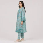 Traditional Printed Lawn 3 Piece Suit for Women featuring detailed front motif scalloped borders matching trouser and dupatta