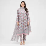 Floral Printed Lawn 3 Piece Suit for Women with matching trouser printed dupatta scalloped sleeves and decorative border