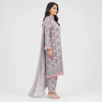 Floral Printed Lawn 3 Piece Suit for Women with matching trouser printed dupatta scalloped sleeves and decorative border