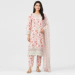Shop Floral Printed Lawn 3 Piece Suit for Women with matching trouser and dupatta, featuring delicate floral prints, elegant borders and lightweight fabric for comfortable summer and casual wear.
