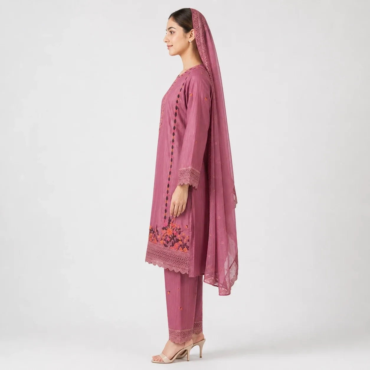 Embroidered Doria Cotton 3 Piece Suit for Women with embroidered shirt matching trouser and dupatta