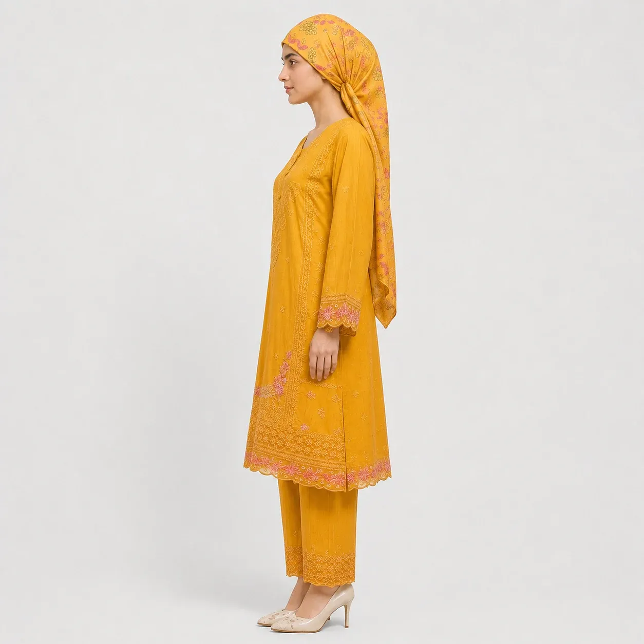 Embroidered Doria Cotton 3 Piece Suit for Women with embroidered shirt matching trouser and dupatta