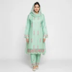 Embroidered Doria Cotton 3 Piece Suit for Women with floral embroidered shirt matching trouser and dupatta