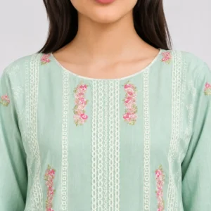 Embroidered Doria Cotton 3 Piece Suit for Women with floral embroidered shirt matching trouser and dupatta