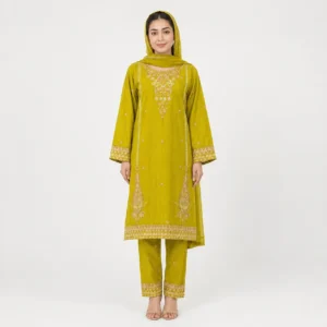Printed Doria Cotton 3 Piece Suit for Women with matching trouser dupatta and elegant floral detailing