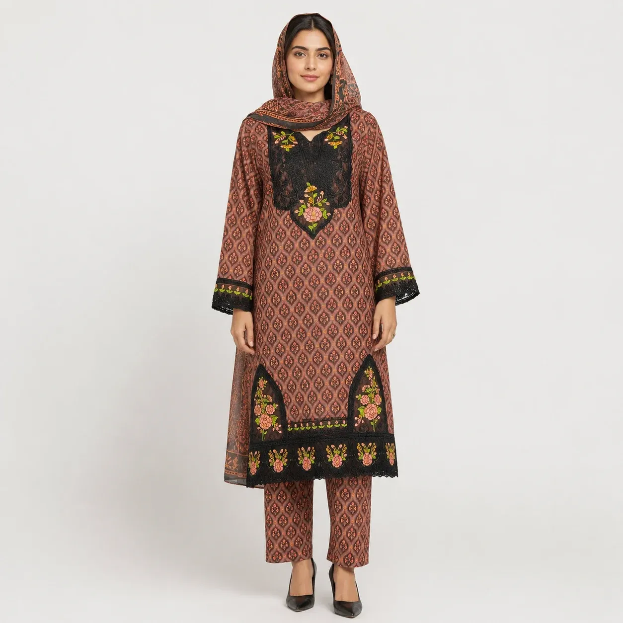 Printed Printed Lawn 3 Piece Suit for Women 3 Piece Suit for Women with matching trouser dupatta elegant neckline detailing and decorative border finish